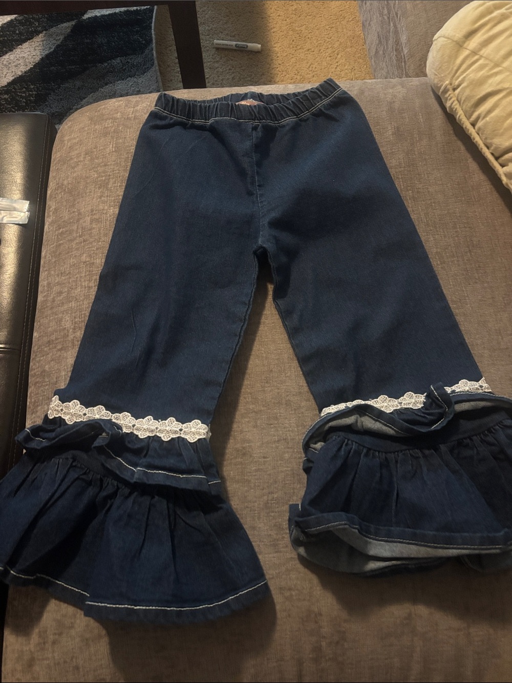 Jelly The Pug Navy Ruffle-Lace Hem Jeans